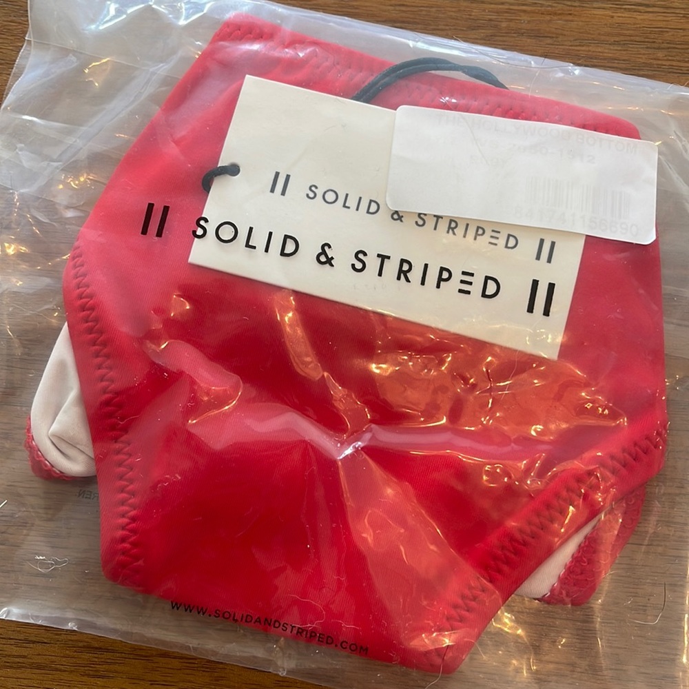 Solid and striped  x redone Hollywood bikini bottom in red